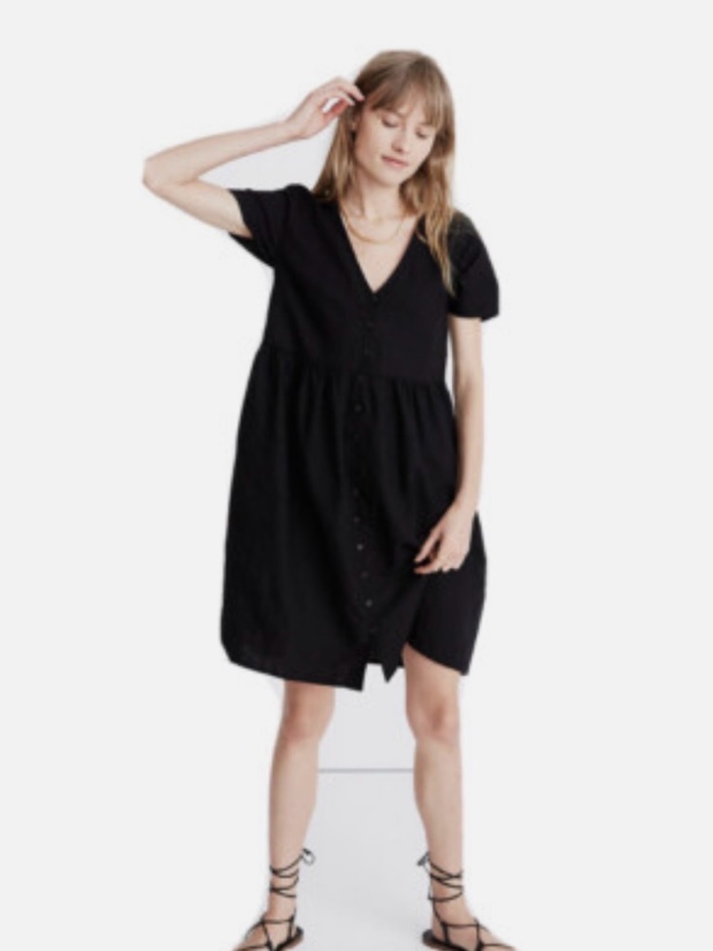 Madewell Black V-Neck Button-Front Mini Dress